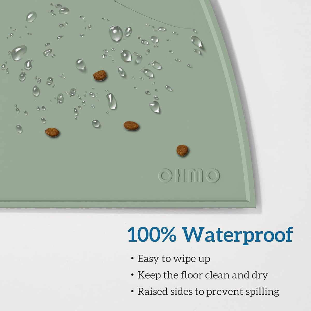 OHMO - Cat Food Mat, Silicone Pet Feeding Mat for Floor Non-Skid Waterproof Dog Water Bowl Tray
