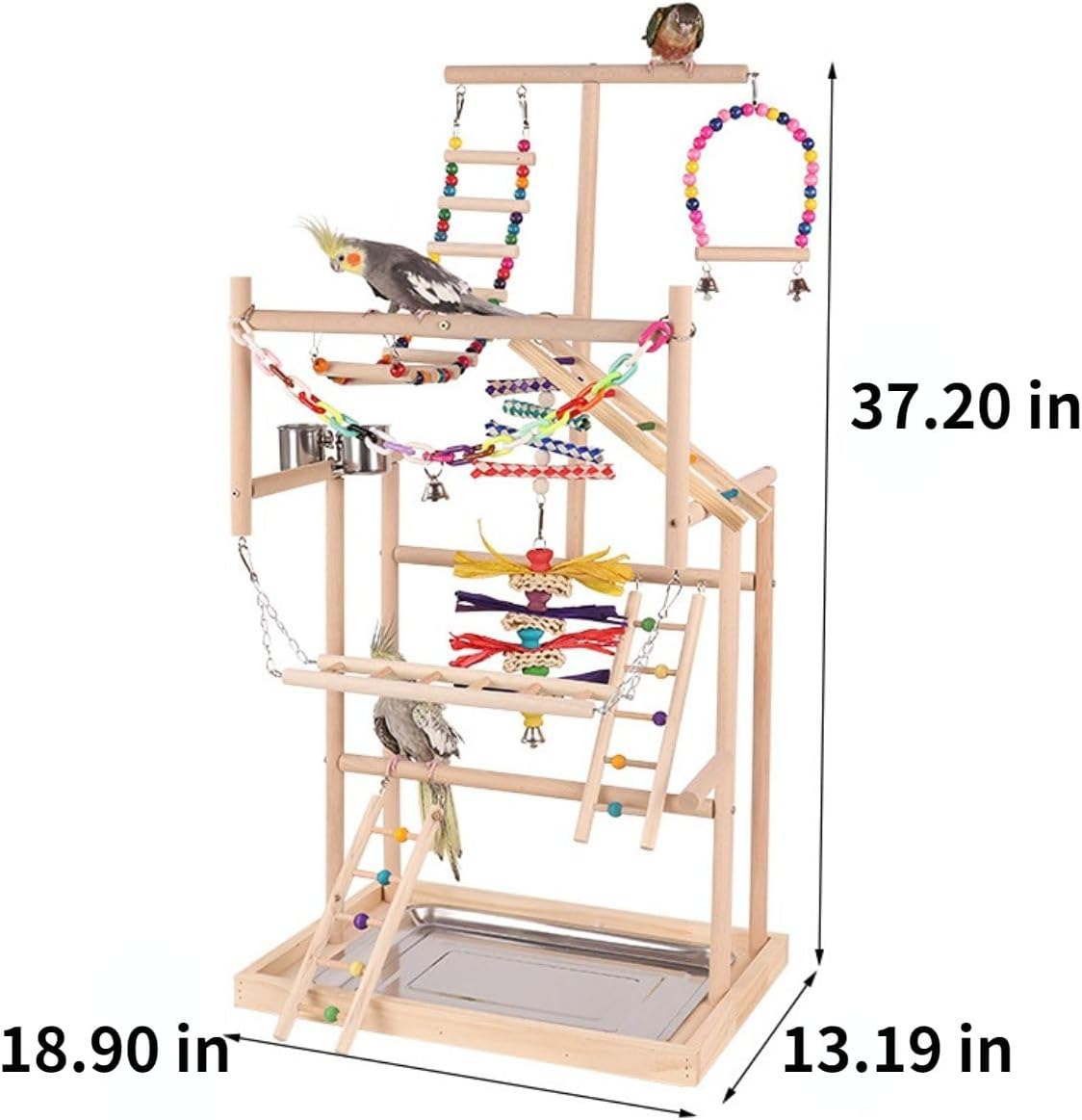 Bird Playstand Parrot Playground Wood Play Stand Gym Perch 4 Ladder Playgym with Exercise Toys