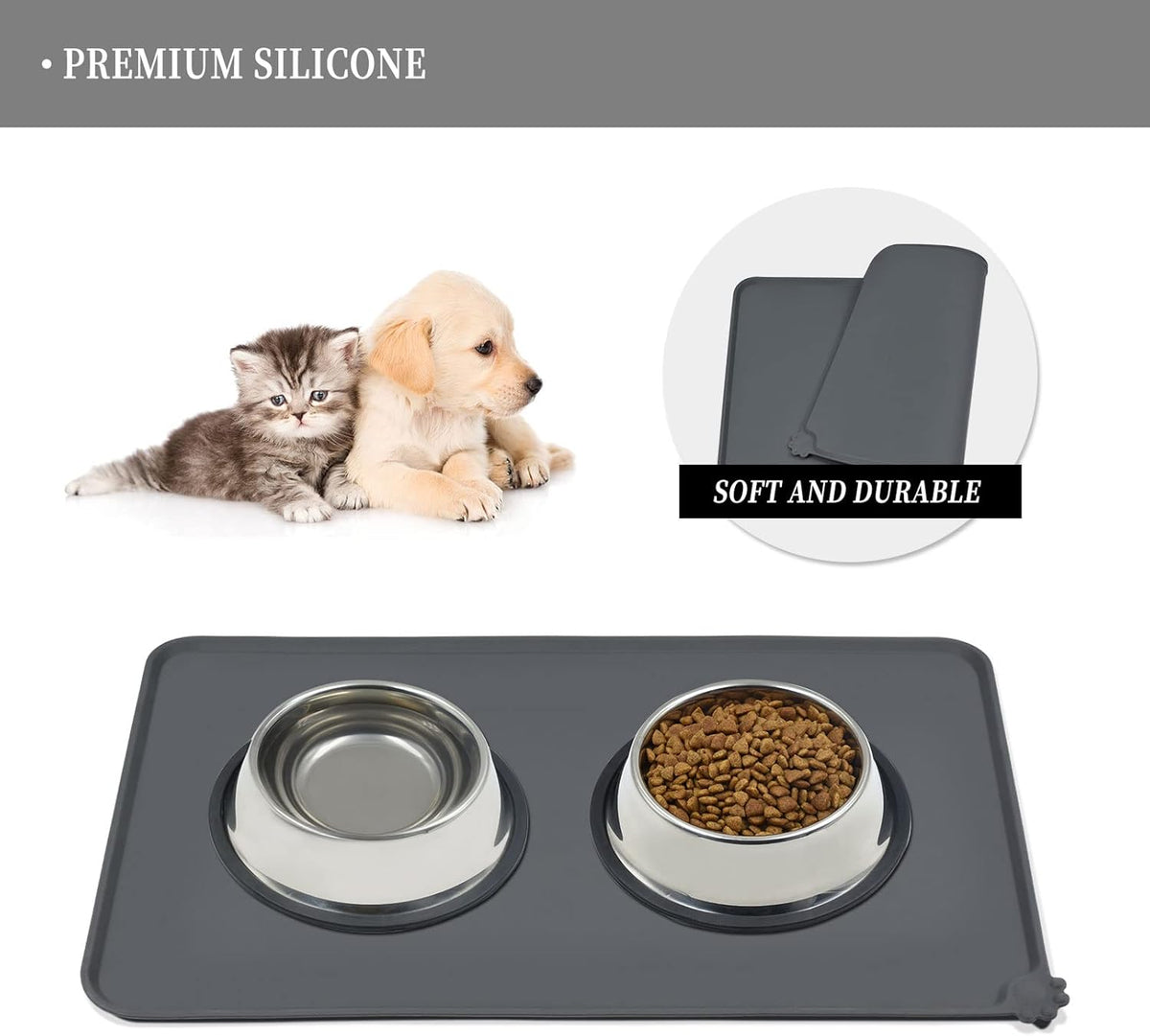 Waterproof Pet Feeding Mat with High Raised Edges, Heavier and Thicker Placemats for Cat Dog Water