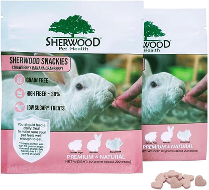 Sherwood Pet Health Snackies for Chinchillas, Rabbits & Guinea Pigs, Grain-Free, Real Fruit, Low