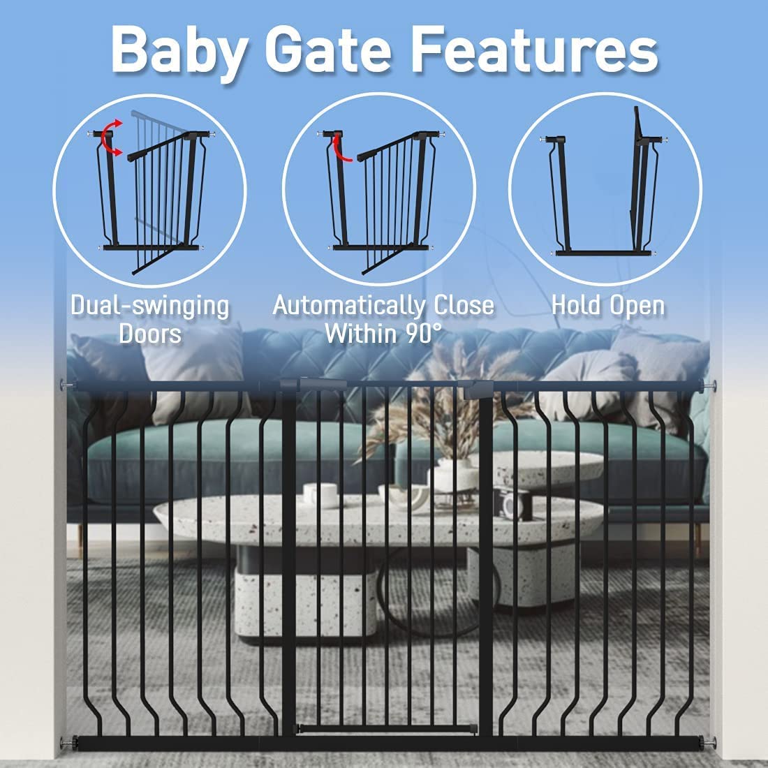 WAOWAO Extra Tall 40.55" Baby Gate 29.92-46.85" Wide Pressure Mounted Walk Through Swing Auto Close