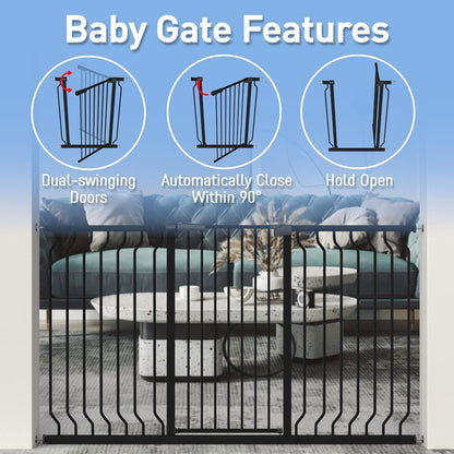 WAOWAO Extra Tall 40.55" Baby Gate 29.92-46.85" Wide Pressure Mounted Walk Through Swing Auto Close