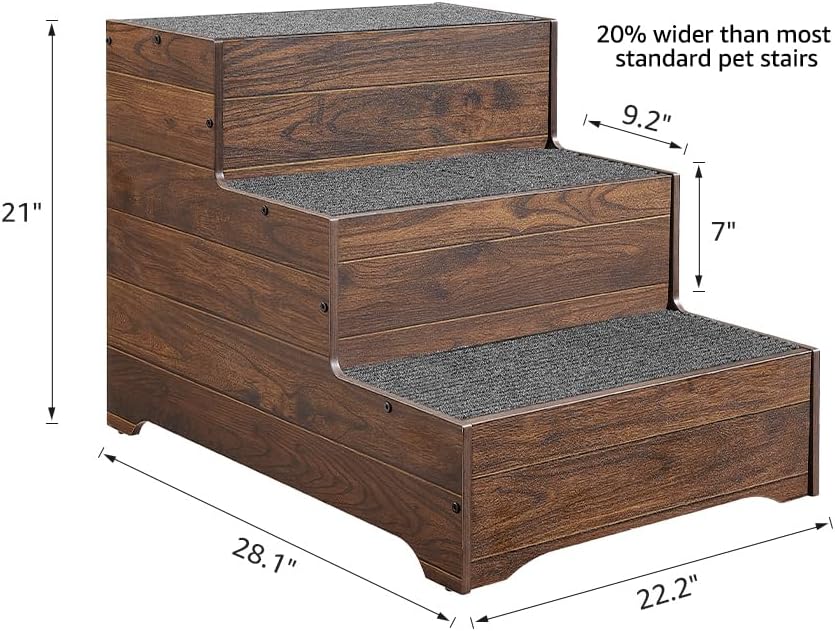 beeNbkks Dog Stairs Furniture, Extra Wide Wooden Pet Steps for Medium Large Dogs and Cats, Non-Slip
