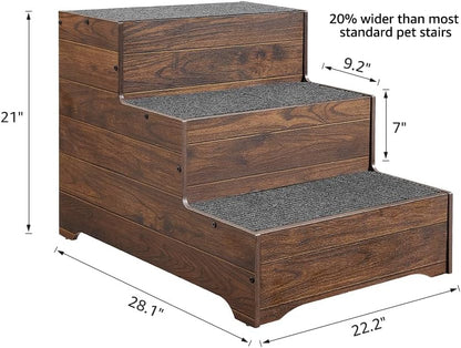 beeNbkks Dog Stairs Furniture, Extra Wide Wooden Pet Steps for Medium Large Dogs and Cats, Non-Slip