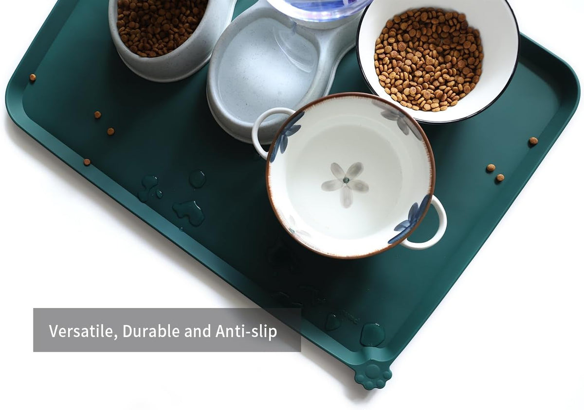 Hoki Found X-Large Silicone Non Slip Pet Food Mats - Tray for Dogs, Cats - Waterproof Feeding Mat
