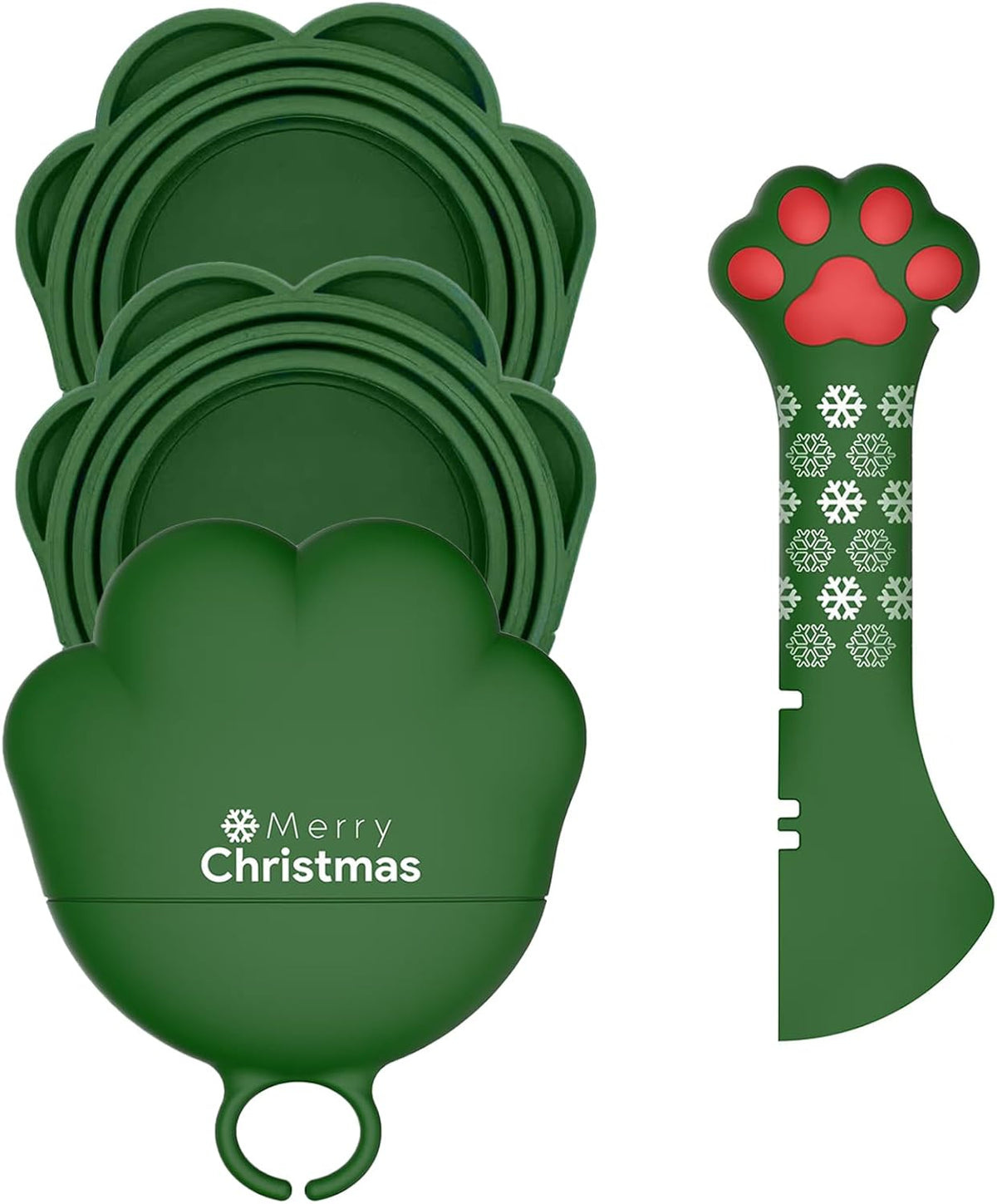 Christmas Pet Set - 3 Cat Food Can Lids & 1 BPA-Free Opener | Cute Paw Shape Can Covers and Opener