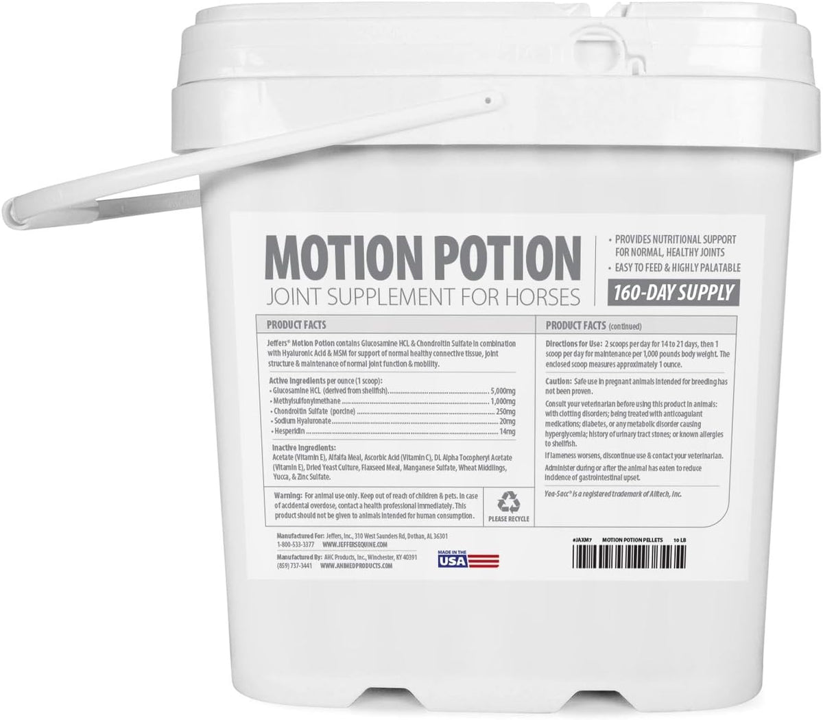 Jeffers Motion Potion Pellets Joint Supplement for Horses, 10 lb- Glucosamine, MSM, Chondroitin