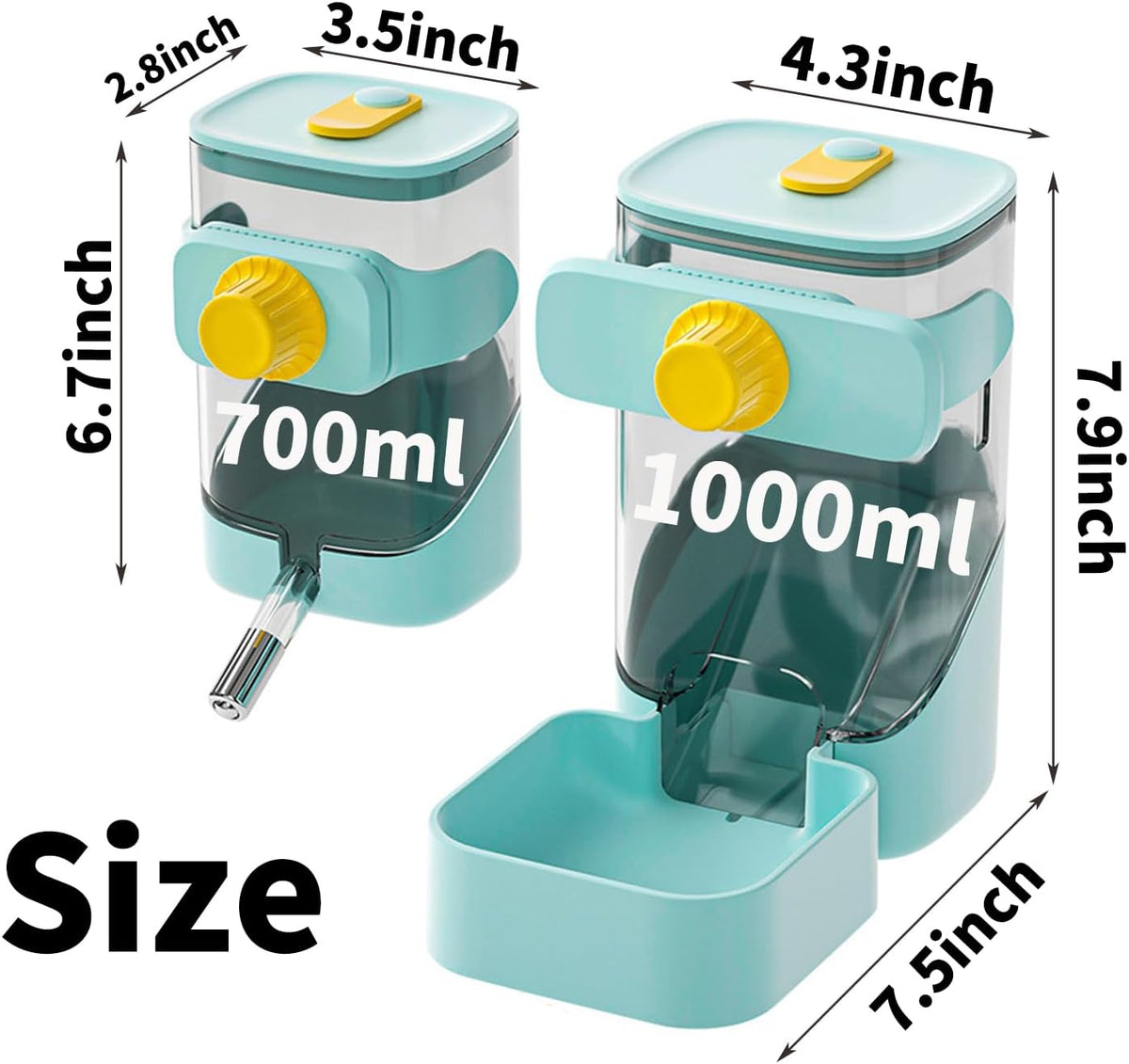 PODOO Rabbit Food Water Dispenser, 24oz No Drip Bunny Water Feeder, 34oz Large Hanging Automatic