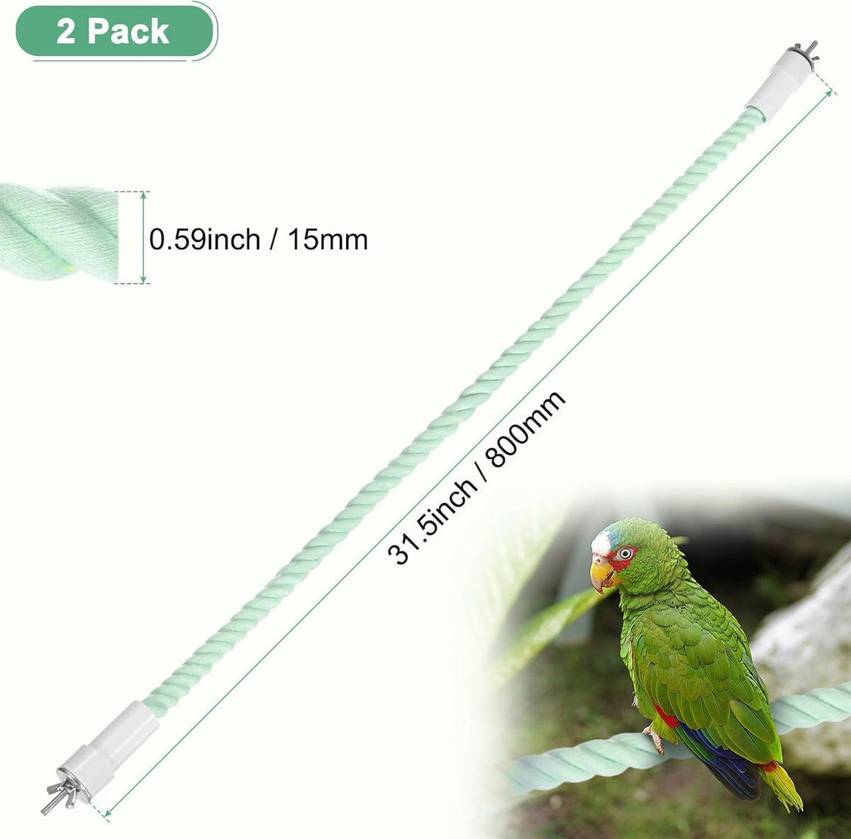 2-Pack Rope Perches for Bird Cages, 31.5 in Length Comfort Grip Flexible Rope Perch Beak & Paw