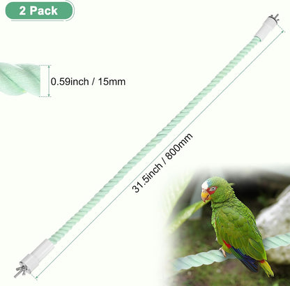 2-Pack Rope Perches for Bird Cages, 31.5 in Length Comfort Grip Flexible Rope Perch Beak & Paw