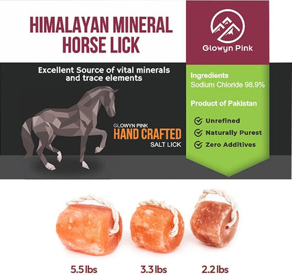 Himalayan Mineral Salt Block on Rope Pack of 4 (3lbs each) – 100% Organic Pink Salt Lick for Horses