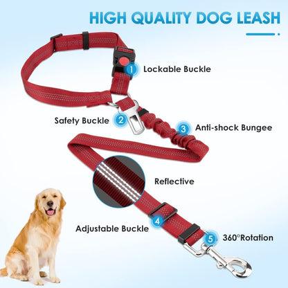 SlowTon Dog Seat Belt for Car, 2 Pack Dog Car Harness Seatbelt Adjustable with Elastic Bungee