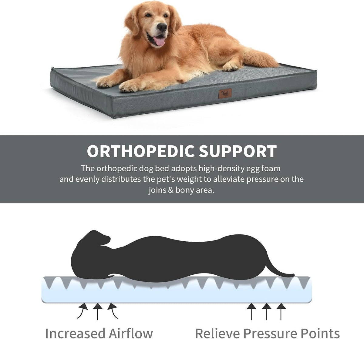 Outdoor Dog Bed for Medium Dogs, Waterproof Dog Crate Bed for Puppy Beds, Orthopedic Egg Crate Foam