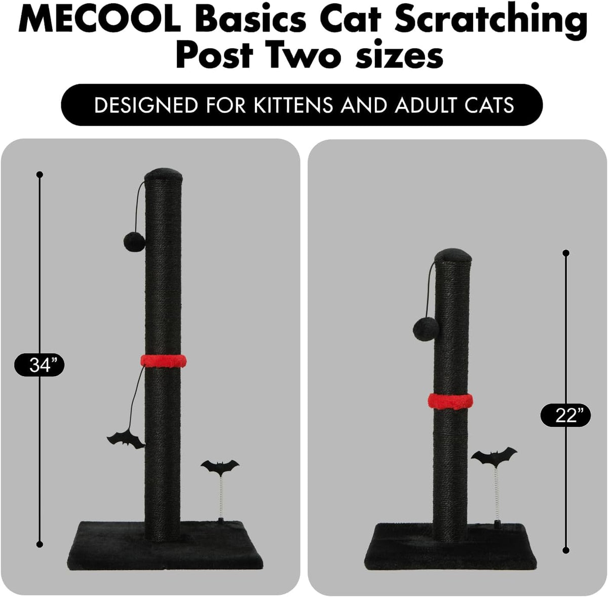 MECOOL Cat Scratching Post Premium Sisal Scratch Posts with Hanging Ball Vertical Scratcher for