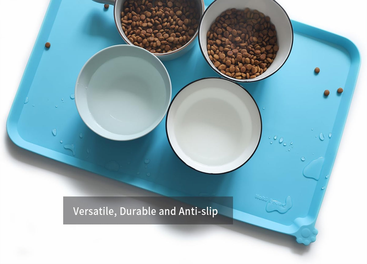 Hoki Found L Silicone Pet Food Mats - Non Slip Dog Cat Bowl Placemats - Waterproof Dog Cat Food