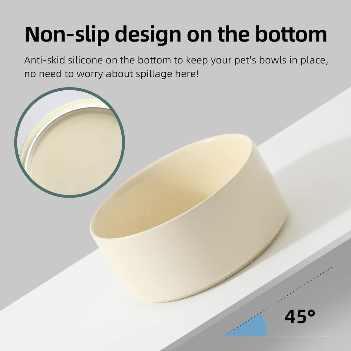 Ceramic 5.1inch Raised Double Bowls Set with Wooden Stand, Elevated Food & Water Bowls for Small