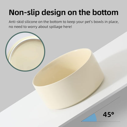 Ceramic 5.1inch Raised Double Bowls Set with Wooden Stand, Elevated Food & Water Bowls for Small