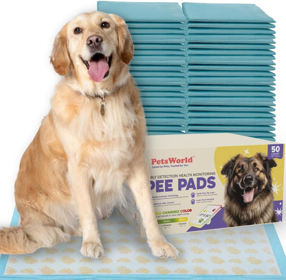 PETSWORLD Health Monitoring Dog Pee Pads – 37x54 Inch, 50 Count 3XL Color-Changing Potty Pads |