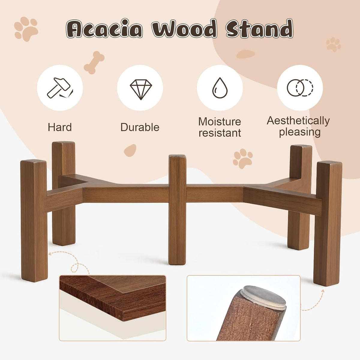 SPUNKYJUNKY Ceramic Elevated Dog Bowl Set with Acacia Wood Stand for Food and Water for Small