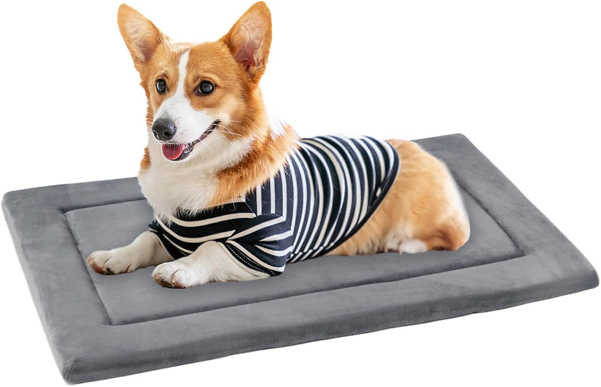 KHONSU PET Dog Bed Mat for Crate 1.1in Slim Cooling Pad Reversible Flannel & Waterproof Canva for