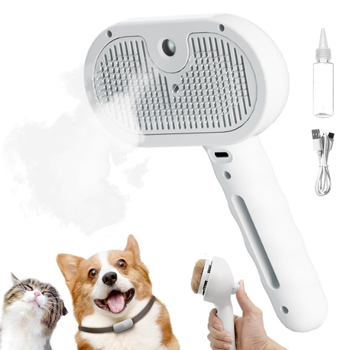 Cat Steam Brush, 3 in 1 Pet Spray Hair Removal Comb for Shedding & Grooming, Pet Grooming Brush