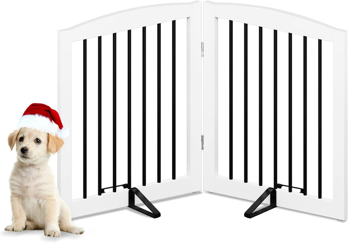 Freestanding Pet Gate for Dogs, Foldable Wooden Dog Gate for House, Indoor Pet Barrier for Stairs