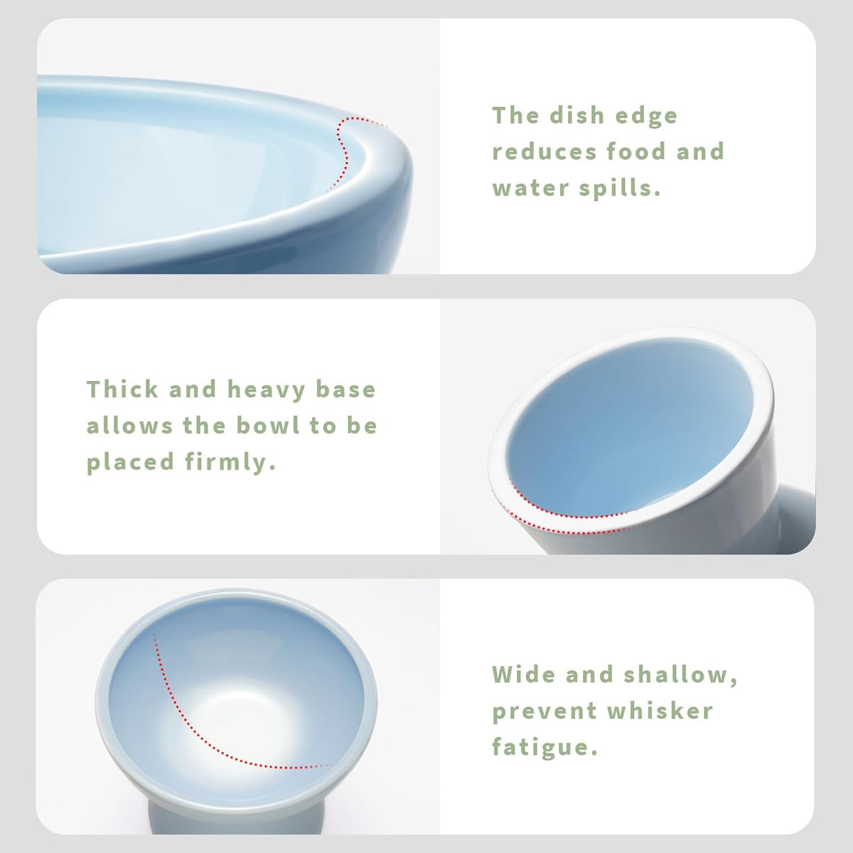 Extra Wide Elevated Ceramic Cat Bowl, 6.2" Shallow Dish for Whisker Fatigue Relief, 5" Height for