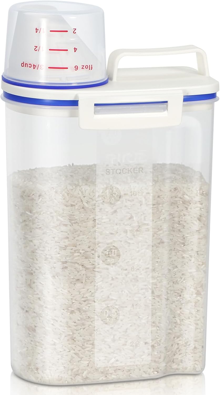 TBMax Rice Container 4 Lbs / 2 Kg Rice Dispenser with Measuring Cup, BPA-Free Plastic Kitchen