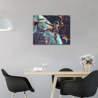 Quorin Astronaut Wall Art Funny Spaceman Basketball Pictures Space Galaxy Planet Wall Decor Canvas