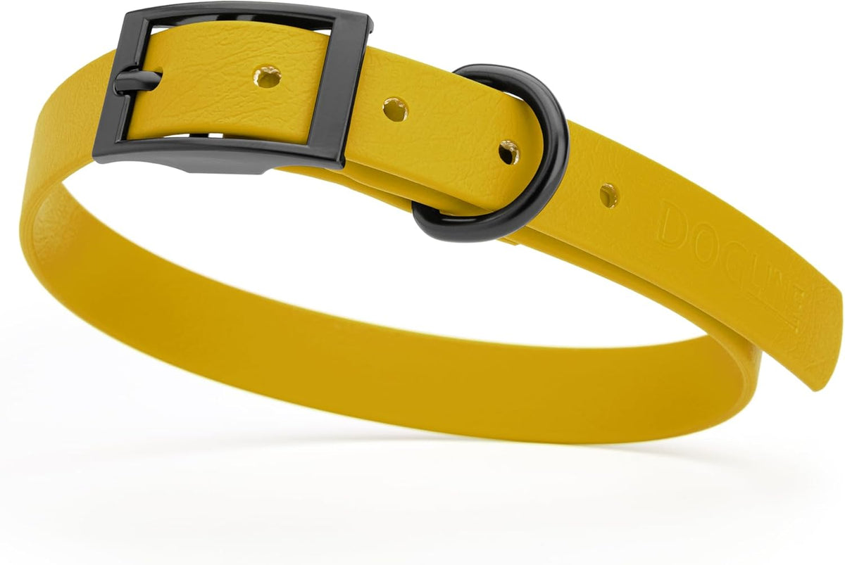 Dogline Biothane Waterproof Dog Collar Strong Coated Nylon Webbing with Black Hardware Odor- Proof