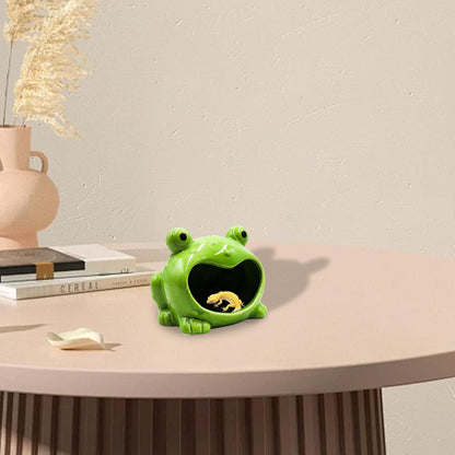 Reptile Tank Accessories – Ceramic Cartoon Frog Hideout with Open-Mouth Entrance, Cute Habitat