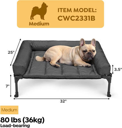 Veehoo Cooling Elevated Dog Bed Add Removable Waterproof Bolster Cushion Mat, Raised Pet Cot with