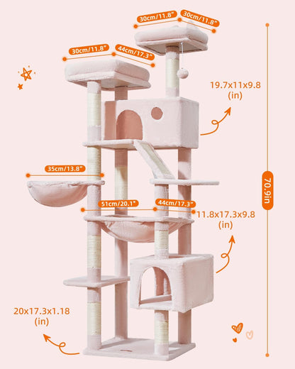 Taoqimiao Cat Tree 71-Inch, Cat Tower for Indoor Cats Large Adult, Multi-Level Large Cat Condo, 8