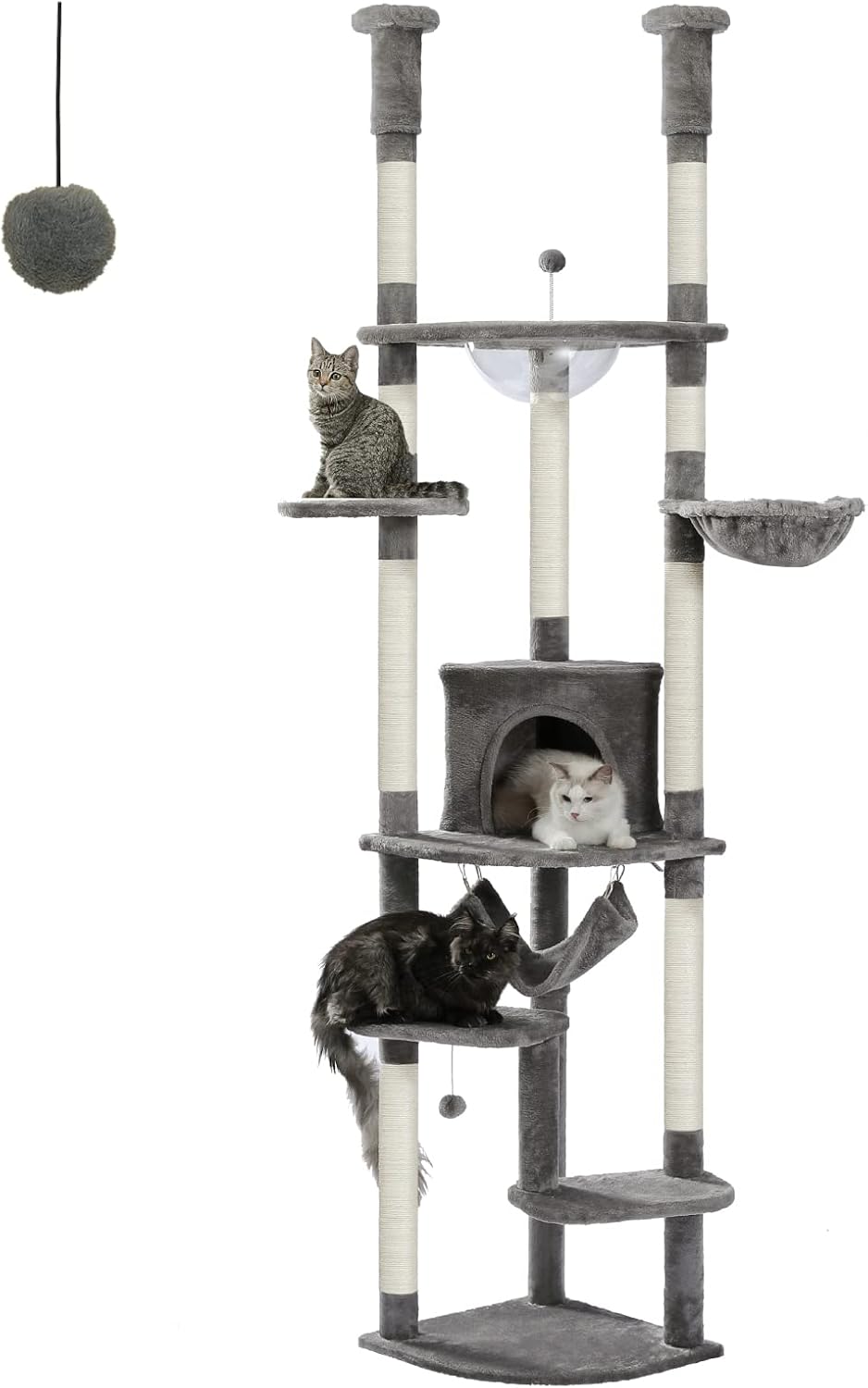 PEQULTI Floor to Ceiling Cat Tree 92.9’’-101.6’’ Height Adjustable Cat Tower Tall Kitty Climbing