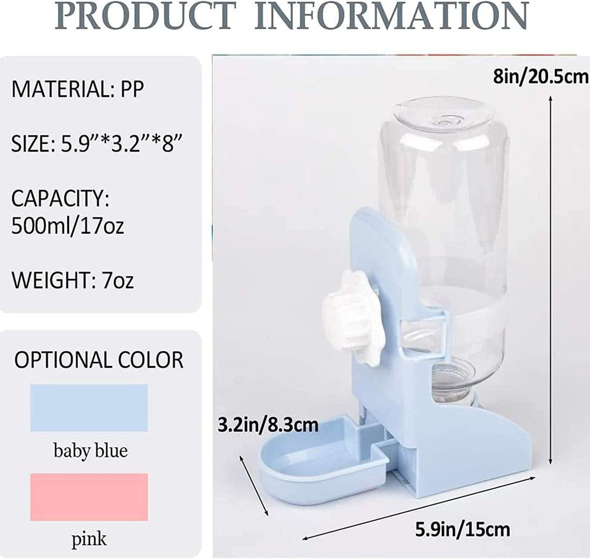 kathson 2PCS Rabbit Water Bottle, 17oz Hanging Water Fountain Automatic Dispenser No Leak