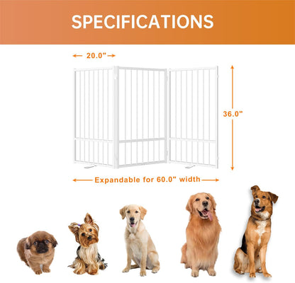 Full Metal Freestanding Dog Gate with Door, 36''Height Foldable Pet Dog Fence for Indoor & Outdoor