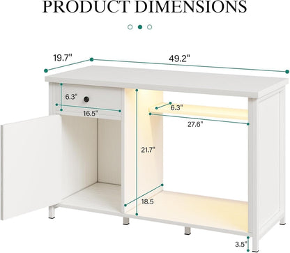 55 Gallon Fish Tank Stand with LED Light & Power Outlets, 55-75 Gallon Aquarium Stand with Drawer &