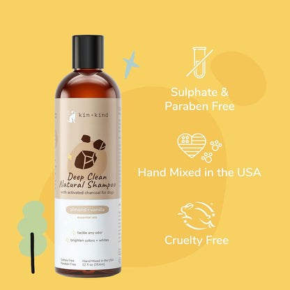 kin+kind Dog Shampoo - Deep Clean, Dirt & Odor Remover w/Activated Charcoal for Dogs, Gentle