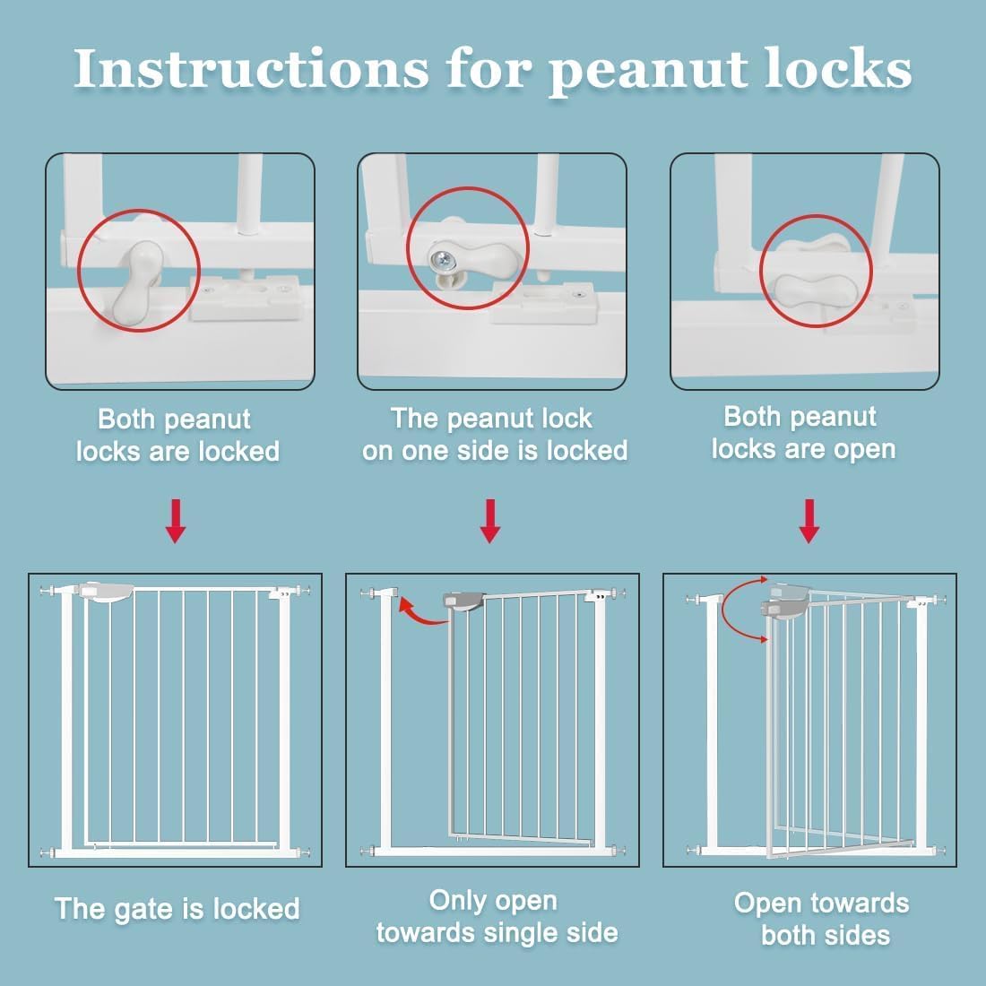 WAOWAO Triple Lock 49.21-66.54" Baby Gate Extra Wide Pressure Mounted Walk Through Swing Auto Close