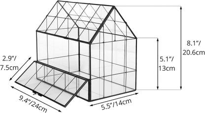 NCYP Geometric Glass Terrarium with Front Opening Door, House Shape Closed Micro Landscape Planter