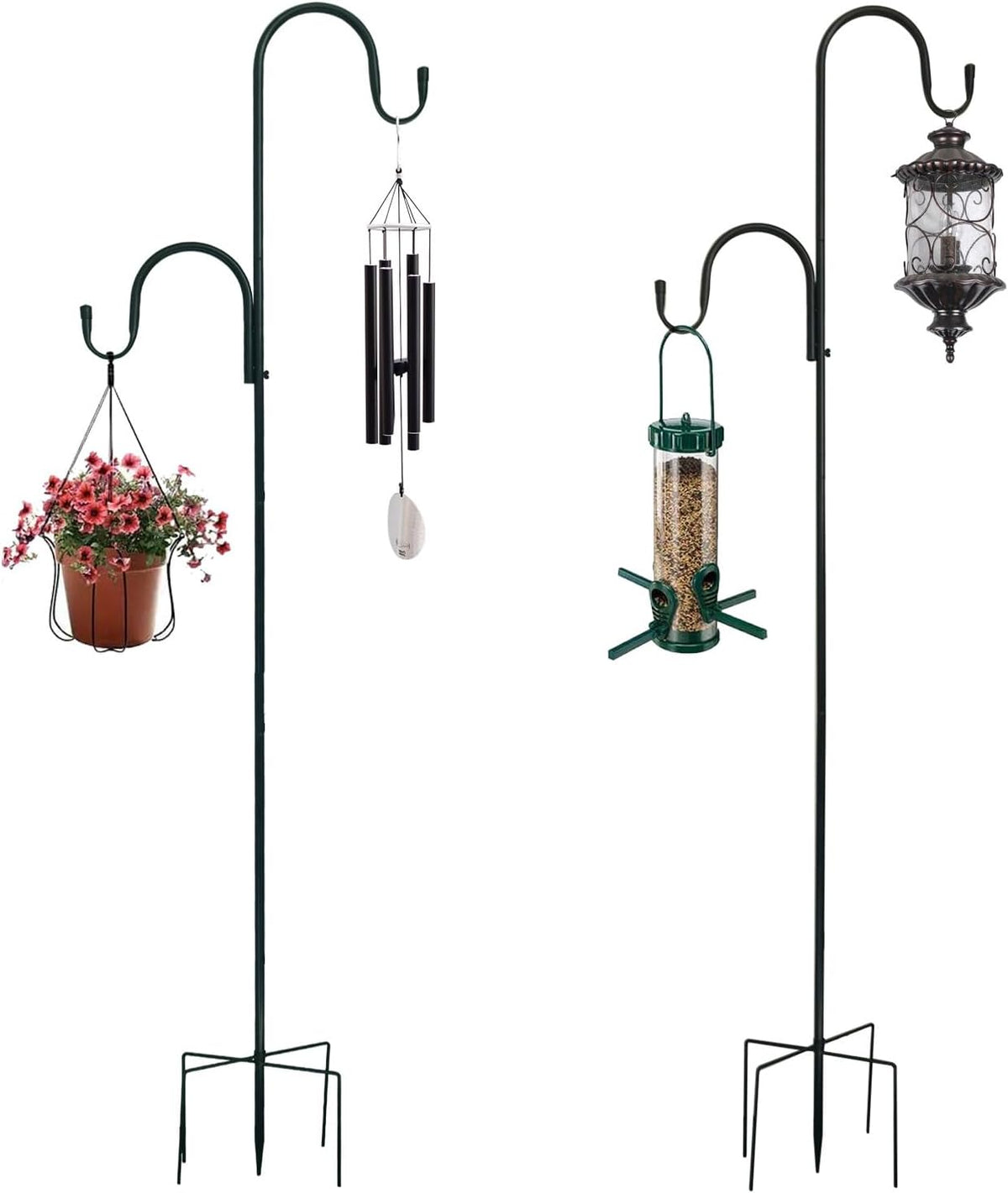 MIPON 2 Pack 78 Inch Double Shepherds Hooks for Outdoor Bird Feeder,Hanging Plants,Solar