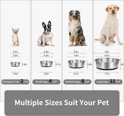 Taglory 8 Cup Stainless Steel Dog Bowls Set of 2 for Food and Water, Silicone Base Anti-Slip, Rust