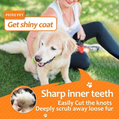 Undercoat Rake for Dogs, 2 in 1 Dematting Comb & Deshedding Tool for Long Hair Pets, Pet Hair
