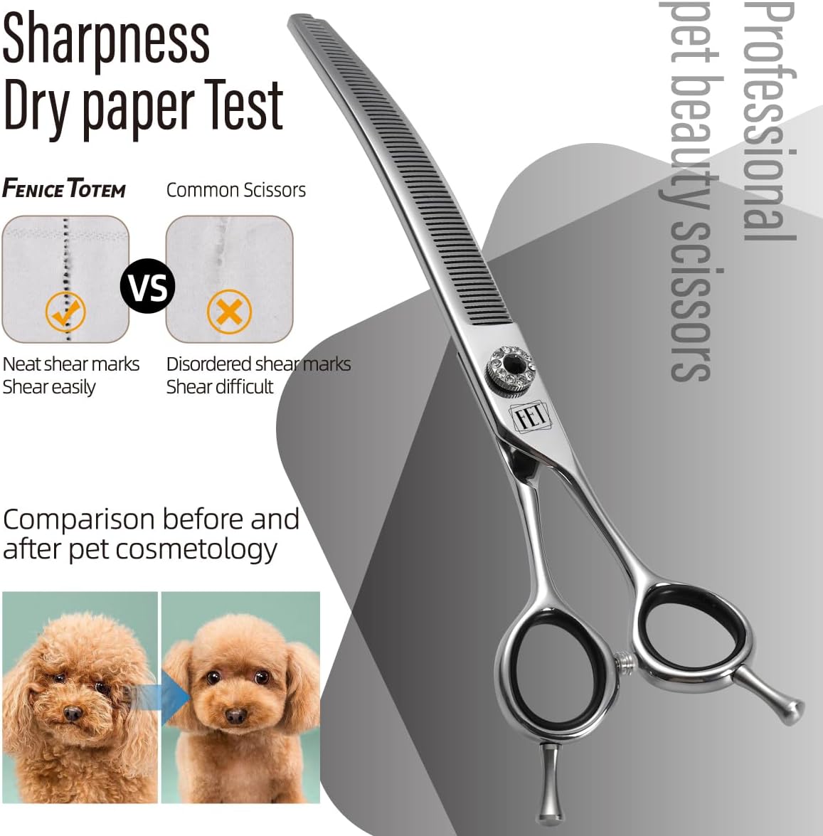 Dog Grooming Scissors: 7.0 inch Professional Pet Curved Thinning Shears Made Of Japanese 440C