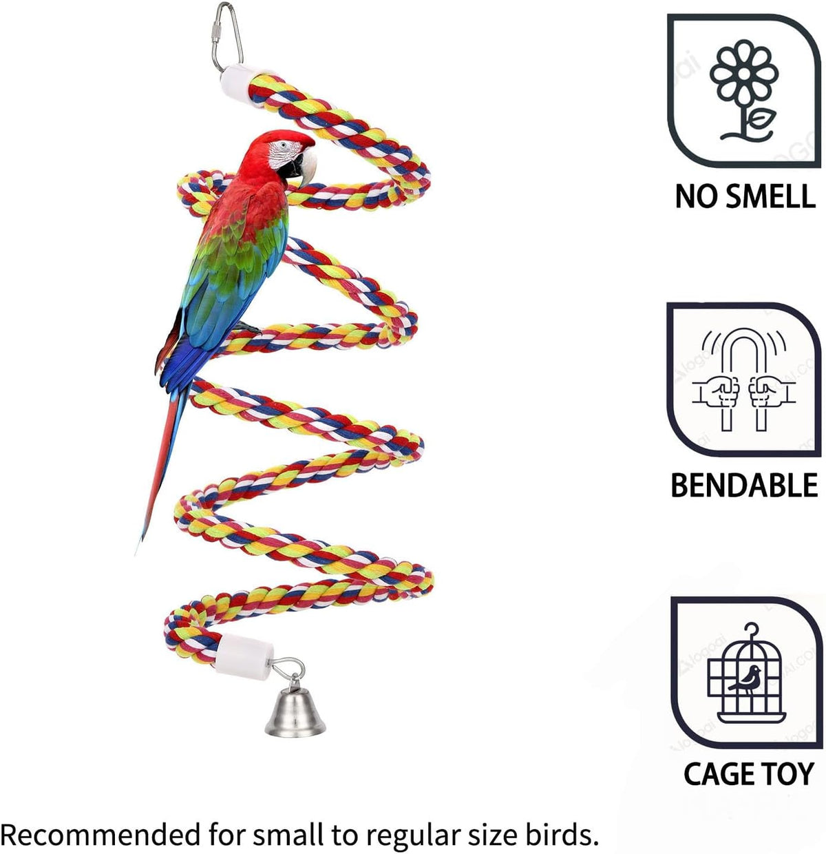 2Pcs 63'' Bird Rope Perches Birdcage Swing Toys 100% Cotton Natural Bird Perch Peck/Chewing with