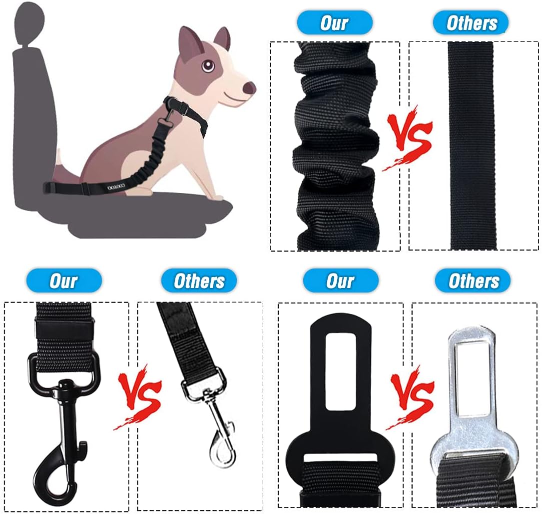 COOYOO Dog Seat Belt,3 Piece Set Retractable Dog Car Harness Adjustable for Vehicle Nylon Pet