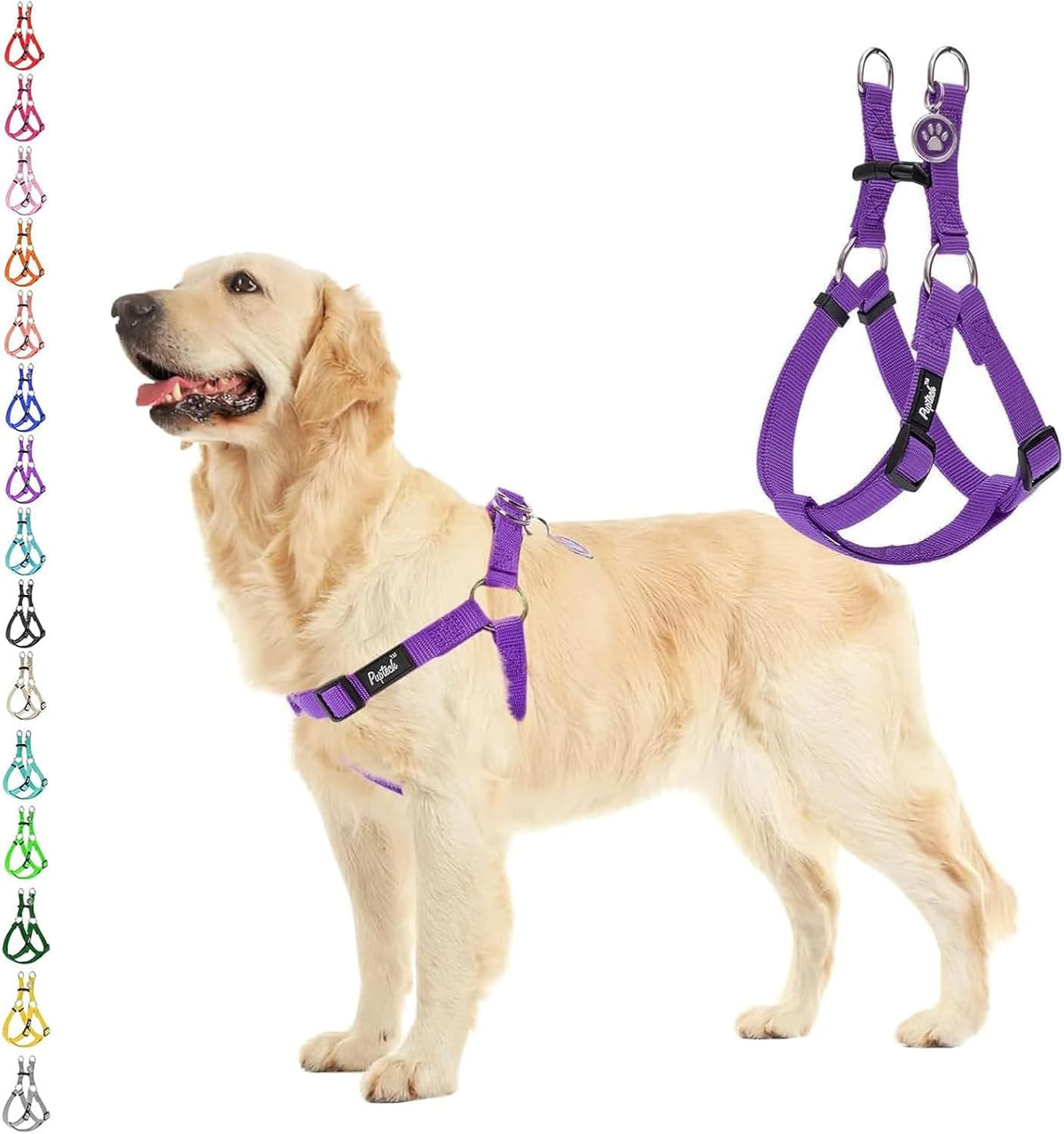 PUPTECK No Pull Dog Harness Soft Adjustable Basic Nylon Step in Puppy Vest Outdoor Walking with ID
