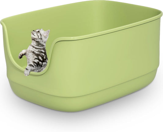 Gefryco Large Cat Litter Box with High Sided 24.6"x18.3"x12.2" - Jumbo Extra Large Open Anti