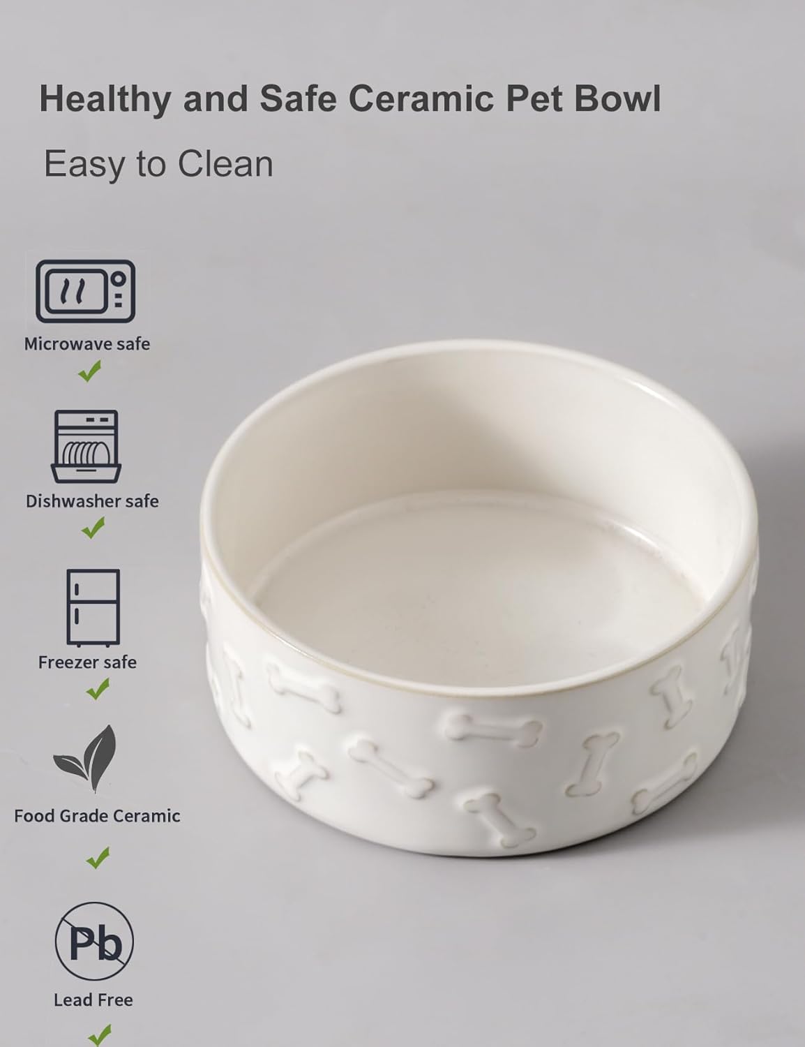 UBEE Ceramic Dog Food Bowl Set of 2, 6.1 inch Dog Bowls Dish with Bone Pattern, Pet Food Water Dish