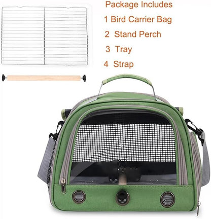 Bird Travel Carrier, Portable Small Bird Parrot Parakeet Carrier with Standing Perch and Tray, Side